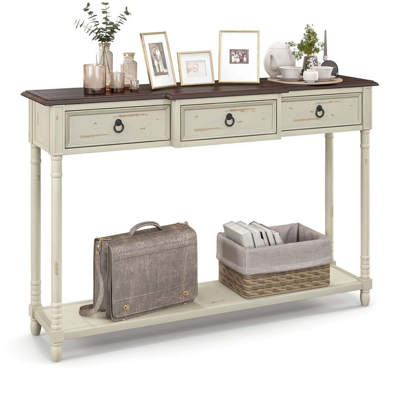 Costway Farmhouse Console Table Entryway Sideboard with 3 Drawers & Open Storage Shelf, 1 of 11