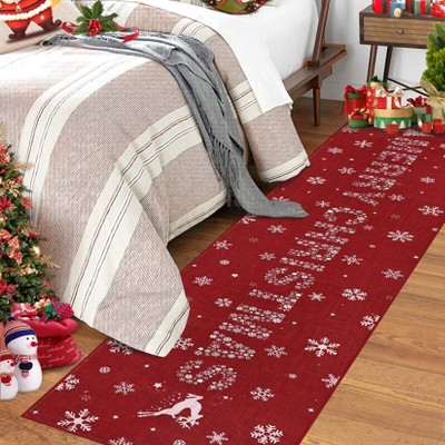 Christmas Area Rugs, Washable Non-Slip Snowflakes Quotes Carpet, Soft Low Pile Foldable Stain Resistant for Bedroom, Home