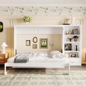 Queen Size Murphy Bed with Height Adjustable Storage Compartments and Shelf - 1 of 4