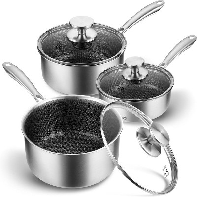 KOCH SYSTEME CS Triply Stainless Steel Saucepan Set with Hybrid Honeycomb Interior, Silver