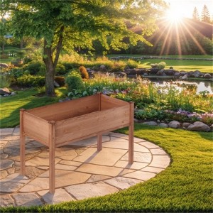 YONWAY Raised Garden Bed, Elevated Wooden Planter Box for Outdoor Plants Flowers Fruits Vegetable Herb Growing - 1 of 4