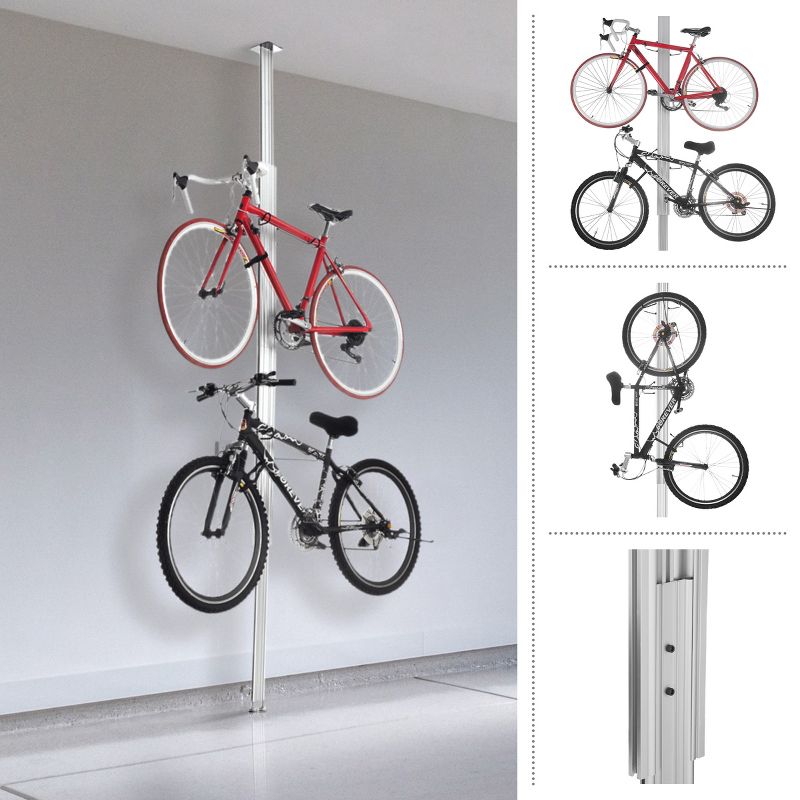 Bike Rack - Adjustable Aluminum Bicycle Hanger for 2 Bikes Extends from 7 to 11ft - Floor to Ceiling Tension Mount Bike Storage by RAD Sportz, 4 of 8
