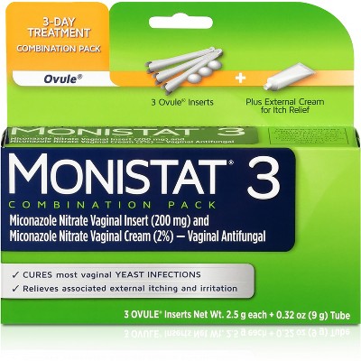Monistat 3-Dose Yeast Infection Treatment, 3 Ovule Inserts & External Itch Cream