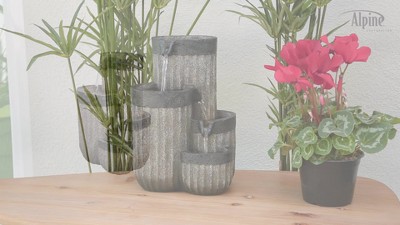 Gray Polystone Multi-Tier Tabletop Fountain with LED Lights