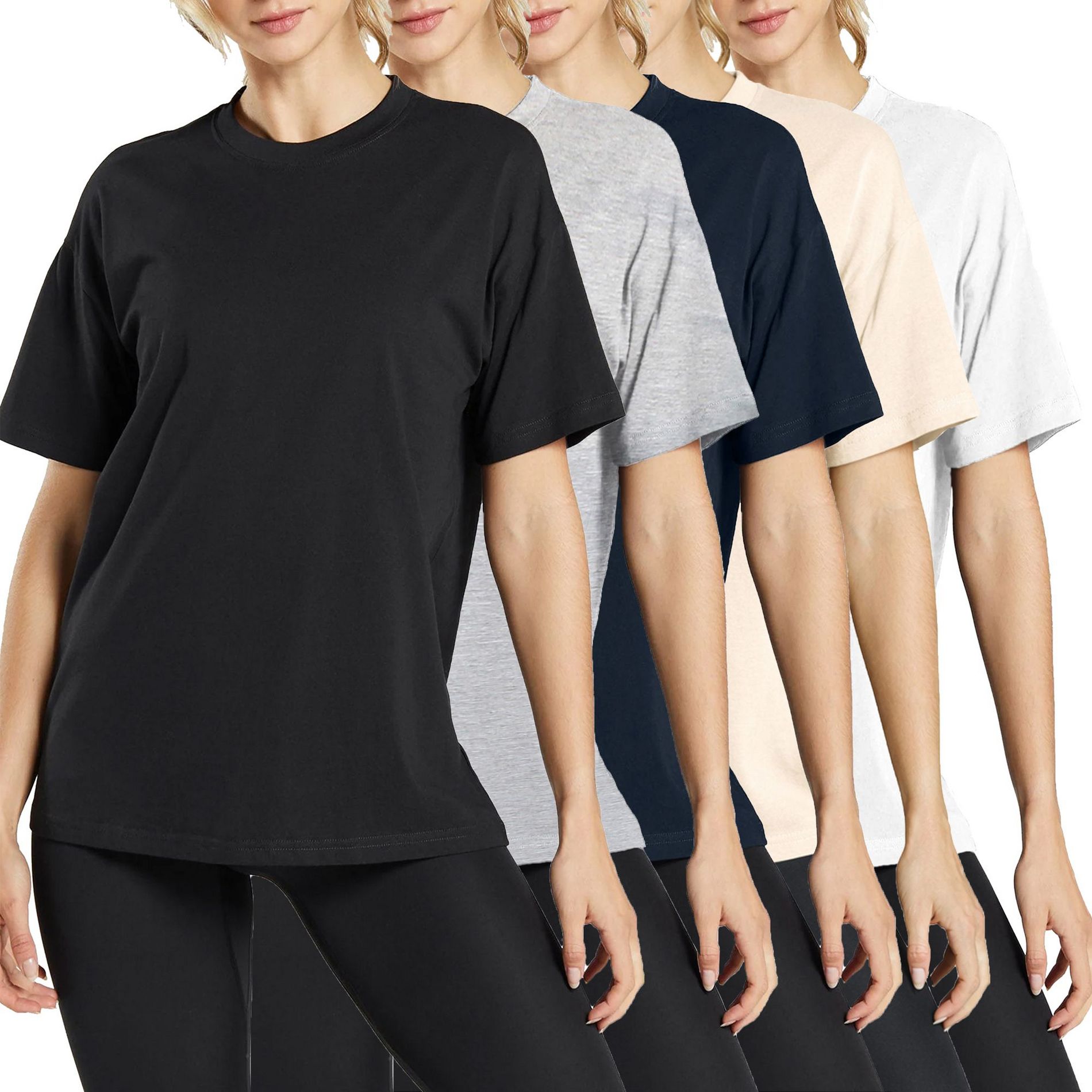 Blue Ice Women's Loose Fit Short Sleeve Crew Neck Solid Tee-5 Pack