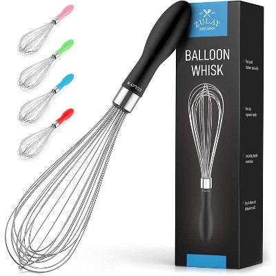 Zulay 12-Inch Stainless Steel Whisk - Balloon Wisk Kitchen Tool With Soft Silicone Handle - Thick Durable Wired Wisk Utensil