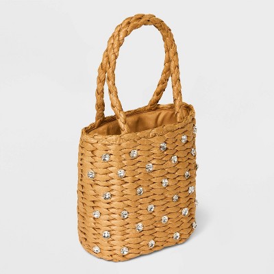 Mini Embellished Straw Bucket Bag - A New Day&#8482; Beige