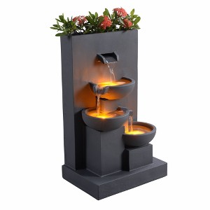 Teamson Home 29.13" Outdoor Polyresin Birdbath Water Fountain with Planter - 1 of 4