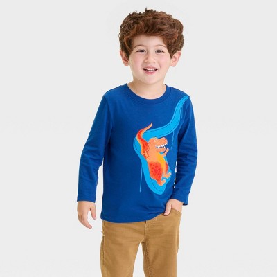 Image of Toddler Boys' Long Sleeve Dinosaur Printed Graphic T-Shirt - Cat & Jack™ Royal Blue 12M