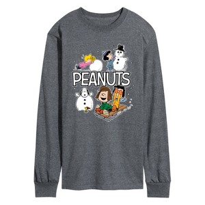 Men's - Peanuts - Peanuts Winter Stickers Long Sleeve Graphic T-Shirt - 1 of 4