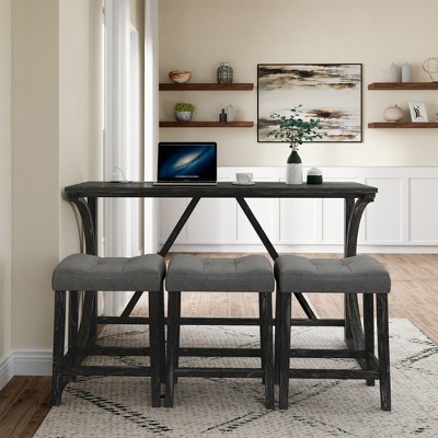 4-Piece Farmhouse Bar Height Dining Set with 3 Stool Counter Height Dining Set Breakfast Table Set Bistro Dining Set, Rustic&Industrial-ModernLuxe