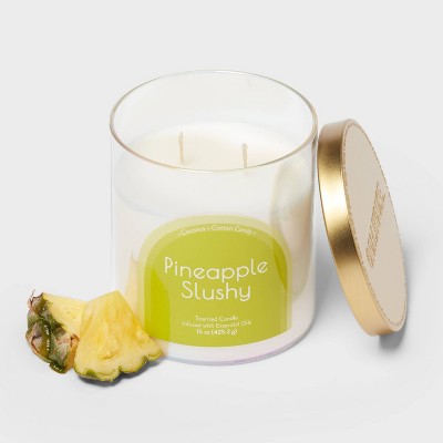 2-Wick Glass Jar 15oz Candle with Iridescent Sleeve Pineapple Slushy - Opalhouse&#8482;