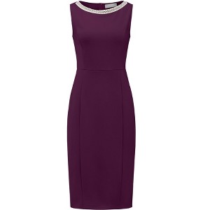 INSPIRE CHIC Women's Boat Neck Sheath Sleeveless Work Rhinestone Dress - 1 of 4