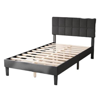 AZL1 Life Concept Beds Twin Size Upholstered Platform Bed with Adjustable Headboard and Slat Support, for Bedroom Essential, Black, 78.3"*58"*44.8"