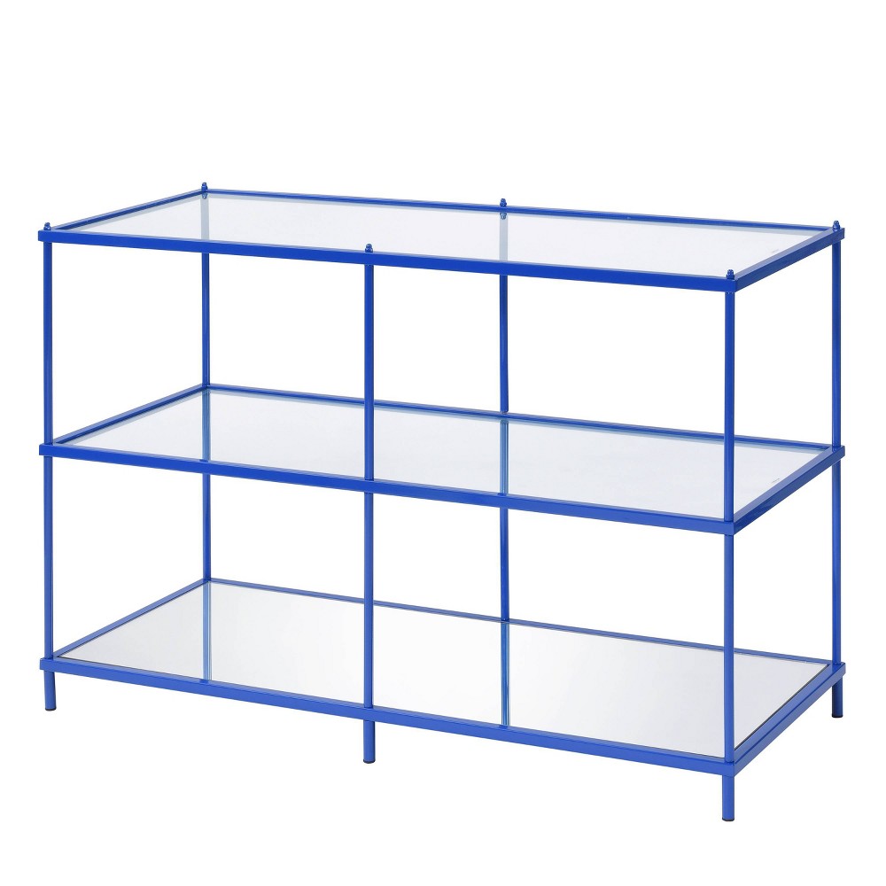 Lindenham Glass Top Sofa Table Blue - miBasics: Modern Steel Frame, Tempered Shelf Storage, 42x17"