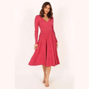 knee length dresses for ladies Allegra Ruffle Sleeve Satin Midi Dress Berry main image 1
