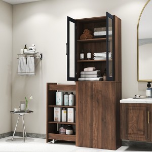 70.87" H Display Storage Cabinet with 4-Tier Pull-Out Shelves & 2 Glass Doors, Modern Wooden Kitchen Pantry for Living & Dining Room - 1 of 4