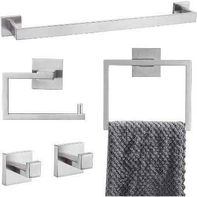 5-Piece Bathroom Hardware Accessories Set 23.6 inch Towel Bar Towel Rack Sets Modern Towel Ring Kit Stainless Steel Wall Mounted (Brushed Nickel)