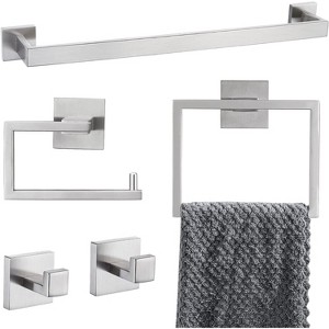 5-Piece Bathroom Hardware Accessories Set 23.6 inch Towel Bar Towel Rack Sets Modern Towel Ring Kit Stainless Steel Wall Mounted (Brushed Nickel) - 1 of 4