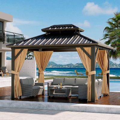 Gazebo 10x12 FT, Garden Tent, Frame of Aluminum, Tin Roof Pavilion