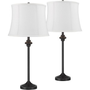 360 Lighting Lynn Modern Industrial Buffet Table Lamps 26" High Set of 2 Black Metal White Softback Drum Shade for Bedroom Living Room Bedside Family - 1 of 4