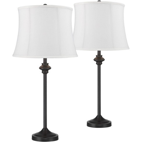 Possini Euro Design Modern Contemporary Table Lamps Set of 2 with USB Charging Port Base Black Bronze Cream Faux Silk Drum Shade for Living Room Bedroom House Bedside Nightstand Home Office Family