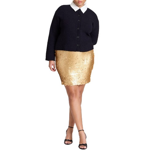 Eloquii Women s Plus Size Paillette Sequin Mini Skirt 24 Gold Target