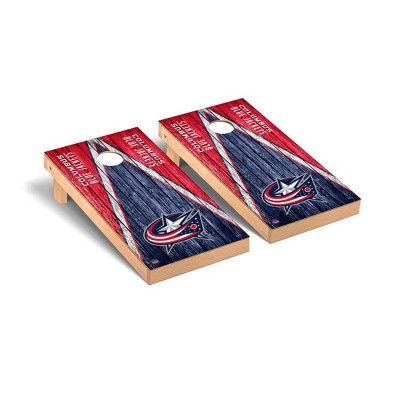 NHL Columbus Blue Jackets Premium Cornhole Board Weathered Triangle Version