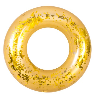 Pool Central 41.5" Gold Glitter Sequin Inflatable Inner Tube Pool Float