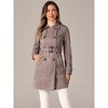 Allegra K Women's Notched Lapel Double Breasted Faux Suede Trench Coat with Belt - 3 of 4