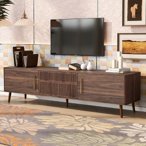 Homy Casa Mid Century Walnut TV Stand with Drawers and Cabinets for Living Room, Walnut - 1 of 4