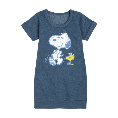 - Peanuts - Snoopy And Woodstock Pastels Graphic Short Sleeve Fleece Dress