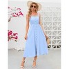 Womens Summer Dress Strap A-Line Drees High Waist Sundress Front Button Ruffle Trim Detail - 3 of 4