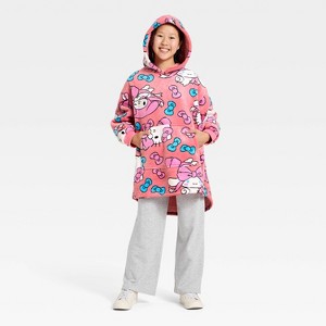 Girls' Hello Kitty Oversized Plush Hooded Sweatshirt - Pink - 1 of 3