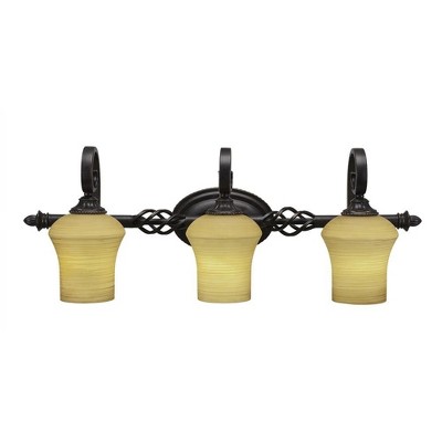 Toltec Lighting Elegante 3 - Light Vanity in  Dark Granite with 5.5" Zilo Cayenne Linen  Shade