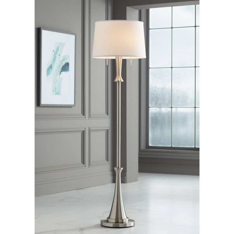 360 Lighting Karl Modern Floor Lamp Standing 63 3/4" Tall Brushed Nickel Metal White Tapered Drum Shade for Living Room House Bedroom Office Family, 2 of 10
