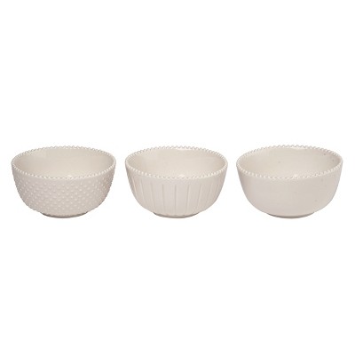VIP Stoneware 4 in. White Textured Bowls Hobnail Set of 3