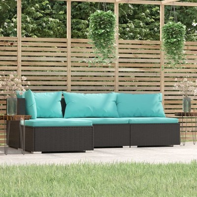 vidaXL 4 Piece Patio Lounge Set with Cushions Black Poly Rattan