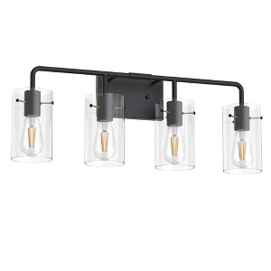 DORESshop 26 in. 4-Light Black Metal Vanity Light with Clear Glass Shade Bathroom Fixture for Modern Farmhouse Style Spaces - 1 of 4
