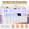 Karl Home Twin Full Queen King Size Headboard, Adjustable Upholstered Headboard with 3 Tier Shelves and Pegboard with Charging Stations and LED Lights - 2 of 4
