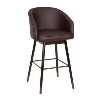 Emma and Oliver Upholstered  Bar Height Dining Stool with Wood Frame