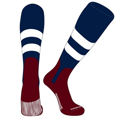 PEAR SOX OTC Baseball Softball Stirrup Socks (D, 7in) Navy, White, Navy, Cardinal (L)