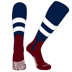 PEAR SOX OTC Baseball Softball Stirrup Socks (D, 7in) Navy, White, Navy, Cardinal (L) - 1 of 3