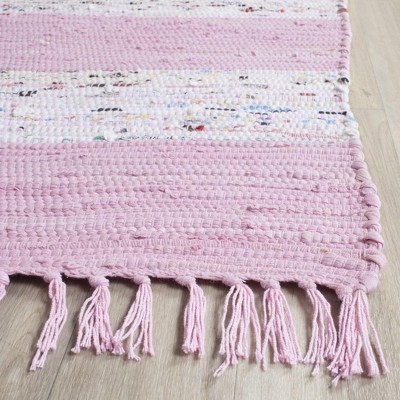 Handwoven Ivory and Light Pink Cotton 5' x 7' Area Rug