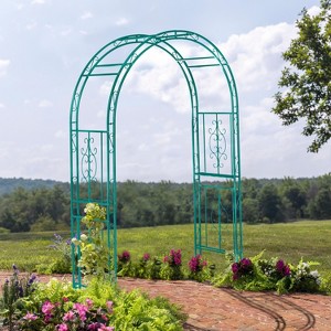Evergreen Montebello Iron Garden Arbor, Coastal Blue- 53 x 84 x 23 Inches Fade and Weather Resistant Outdoor Decor - 1 of 4