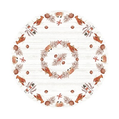 Seafood Shack 70" Round White Fabric Tablecloth