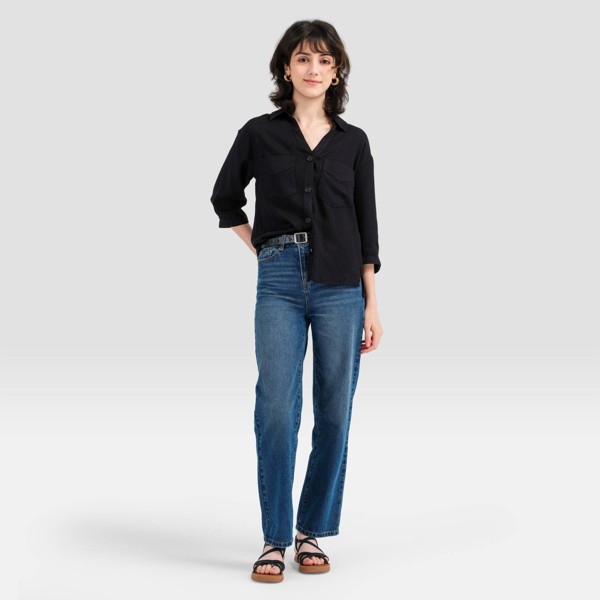 Camisa de vestir con cuello y botones, manga 3/4 para mujer - Universal Thread™ 3