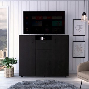 Depot E-Shop 3 Door Cabinet Dresser 48"H, Two Drawers, Four Interior Shelves, Rod - 1 of 4