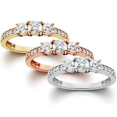 Pompeii3 1 ct 3-Stone Diamond Engagement Ring in 14k White, Yellow, Rose Gold