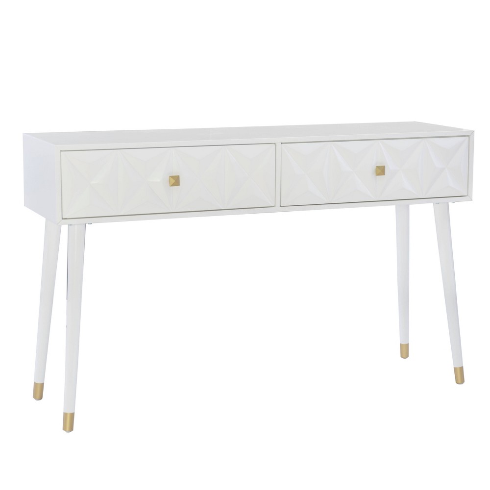 Photos - Coffee Table Linon 55.5" Geo Glam Console 2 Drawer with Gold Knobs Bright White - : Entryway Narrow Storage, Modern Design 